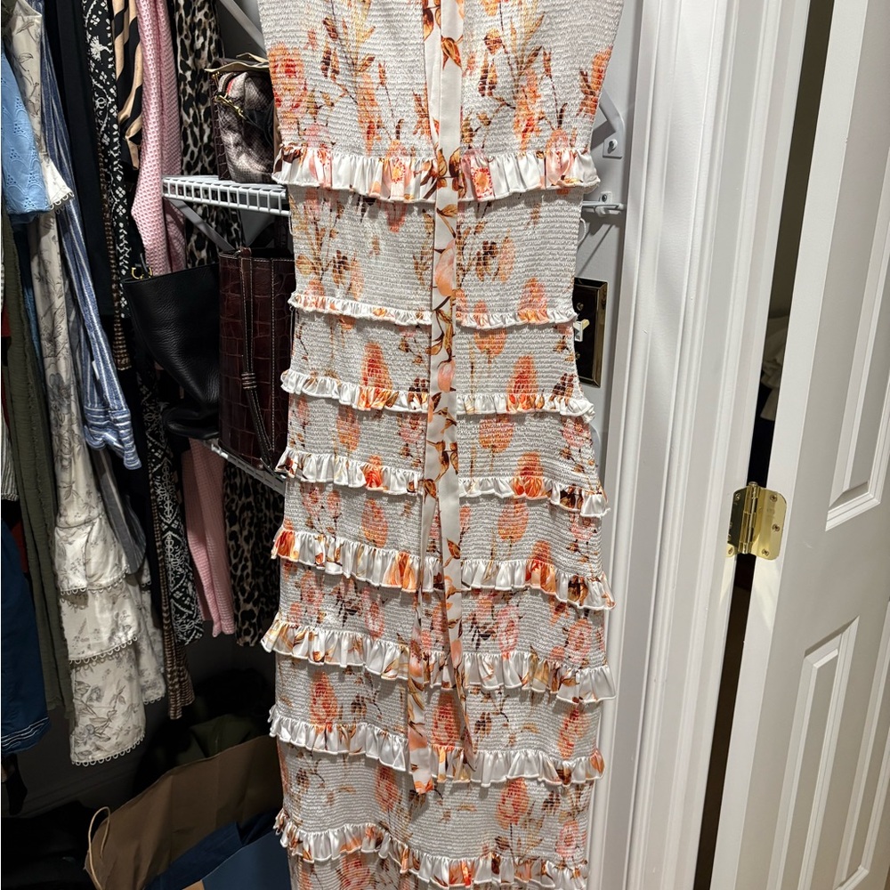 V. Chapman Floral Ruffle Maxi Dress - White and Orange